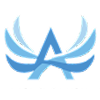 a blue letter a with wings
