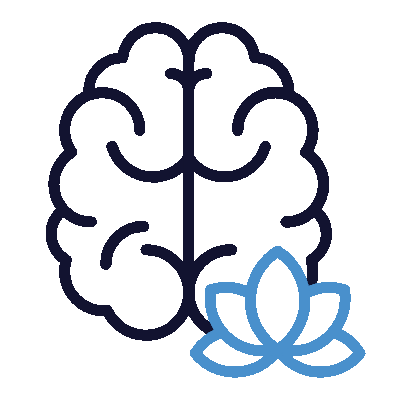 a blue and black brain with a flower