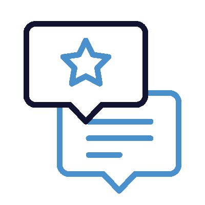 a blue and black chat bubbles with a star