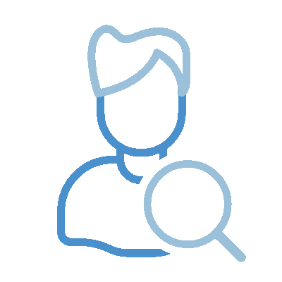 a blue outline of a person with a magnifying glass